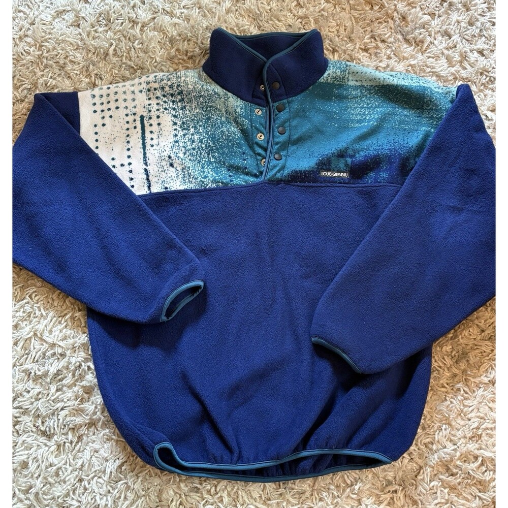 Louis Garneau Fleece Snap Pullover Cycling Vintage Blue And Teal Design Size M